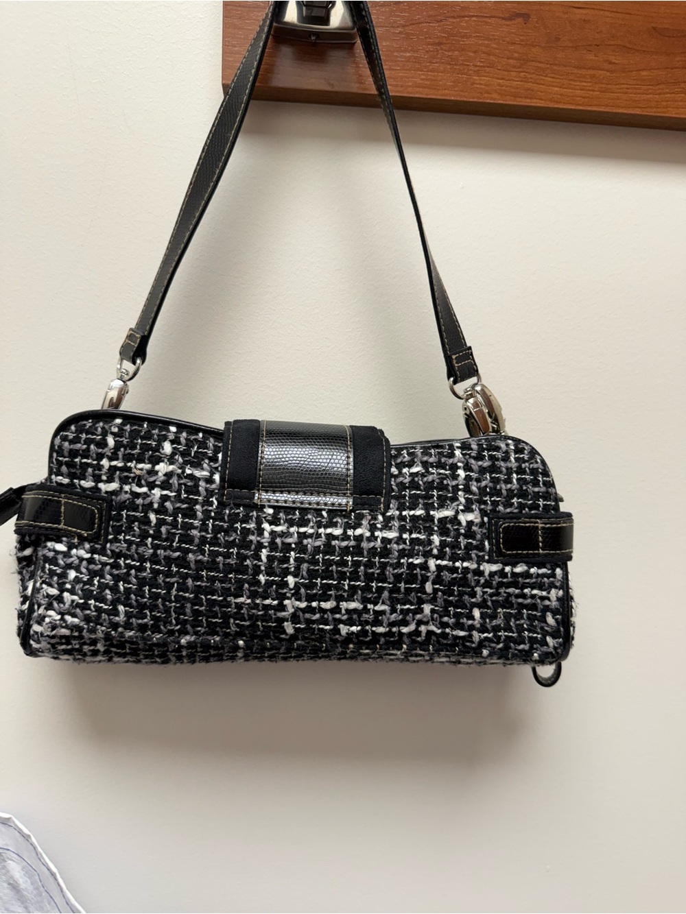 Worthington VTG Black & White Tweed Shoulder Bag - Stylish Women’s Handbag EUC - Picture 2 of 10